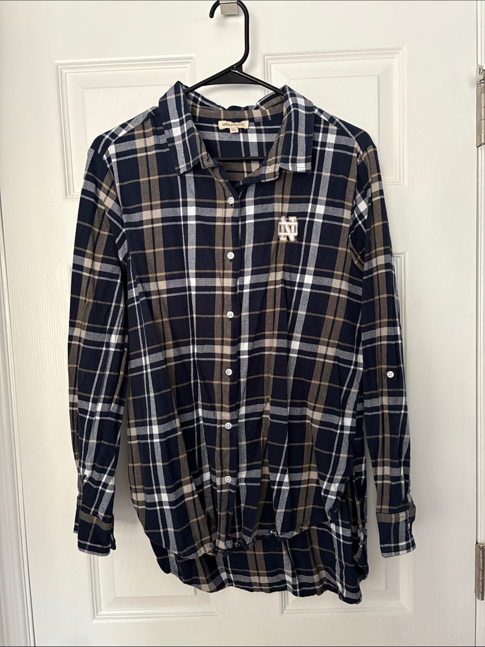 Navy & Tan Plaid Flannel Shirt - Notre Dame Embroidered